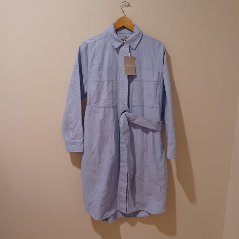 NWT Everlane Oxford Shirt Dress Blue Belted Organic Cotton Oversized Preppy S - Picture 4 of 12
